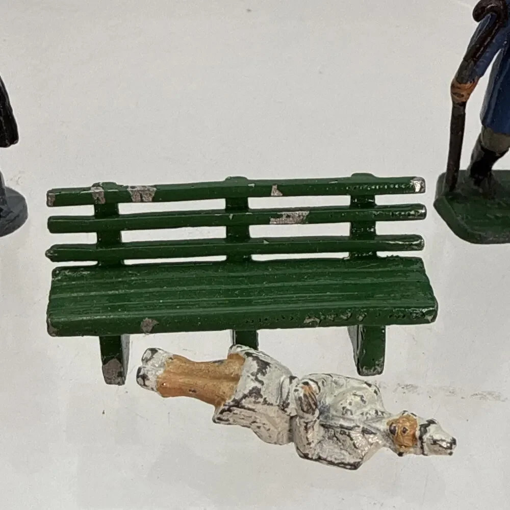 16 Barclay Manoil Painted Lead Traveler Figurines, Benches, Mailbox, Trash, Duck